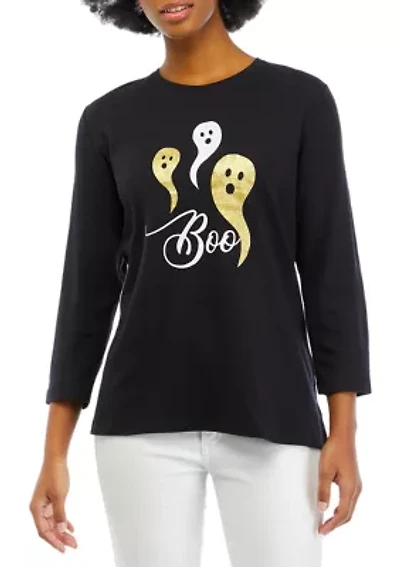 Petite 3/4 Sleeve Crew Neck Holiday Graphic T-Shirt