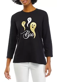 Petite 3/4 Sleeve Crew Neck Holiday Graphic T-Shirt