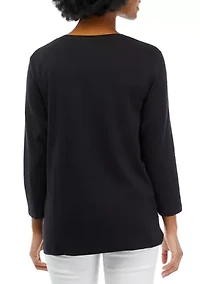 Petite 3/4 Sleeve Crew Neck Holiday Graphic T-Shirt