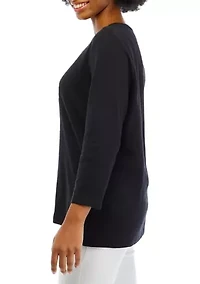 Petite 3/4 Sleeve Crew Neck Holiday Graphic T-Shirt