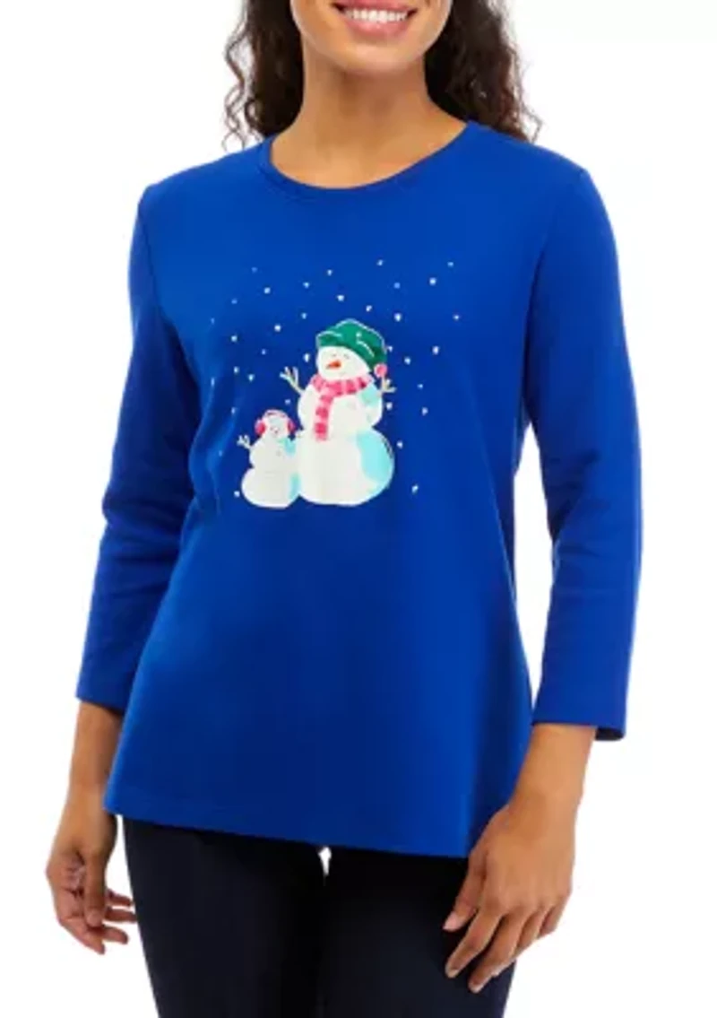 Petite 3/4 Sleeve Holiday Graphic T-Shirt
