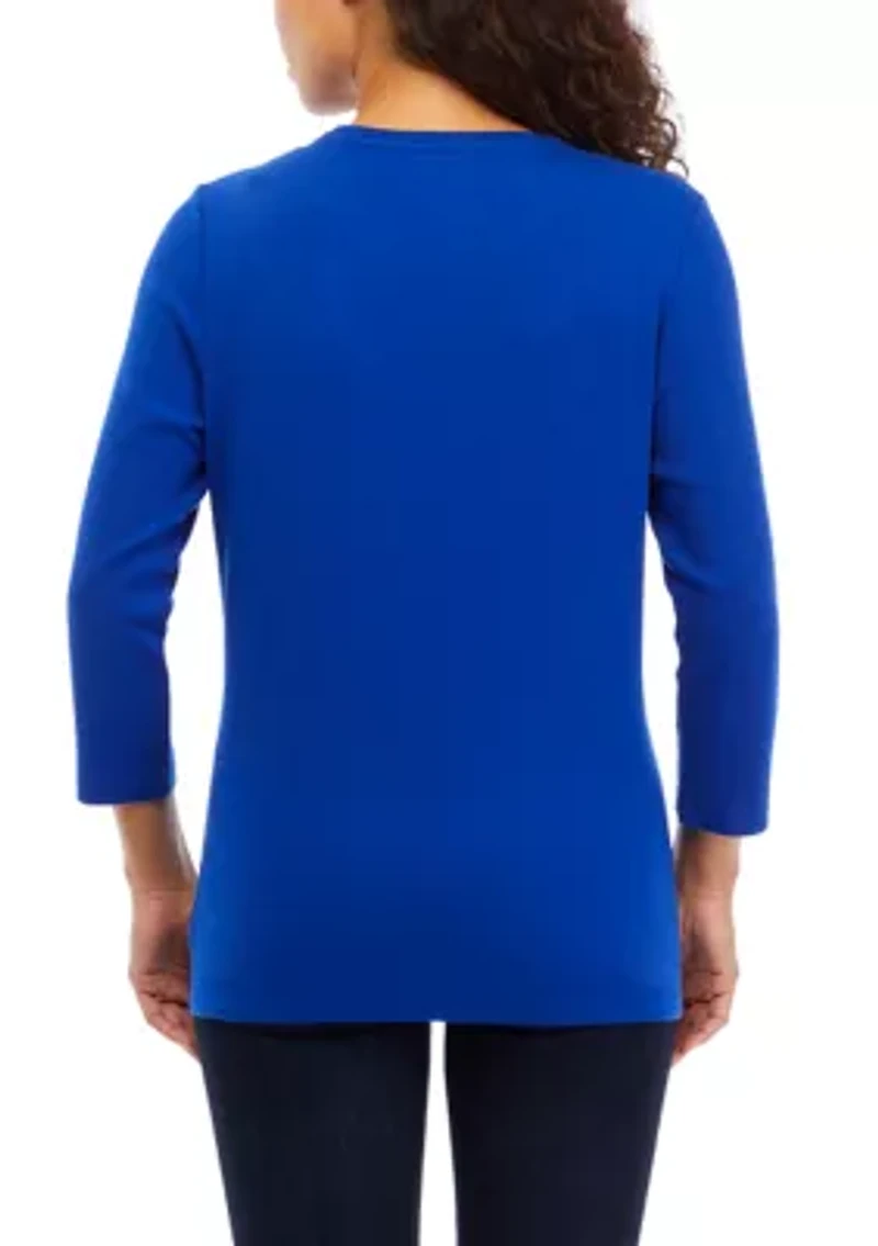 Petite 3/4 Sleeve Holiday Graphic T-Shirt