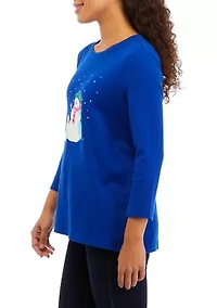 Petite 3/4 Sleeve Holiday Graphic T-Shirt
