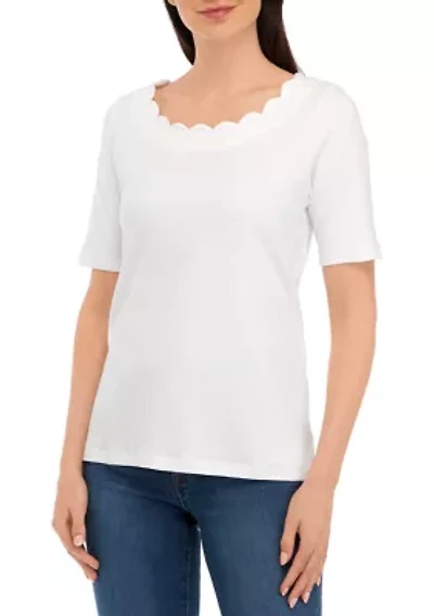 Petite Short Sleeve Scallop Shirt