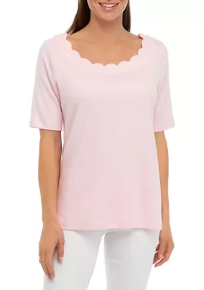 Petite Short Sleeve Scallop Shirt