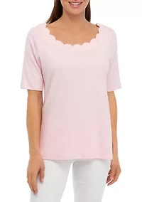 Petite Short Sleeve Scallop Shirt