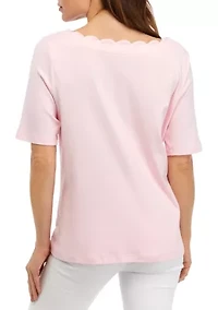 Petite Short Sleeve Scallop Shirt