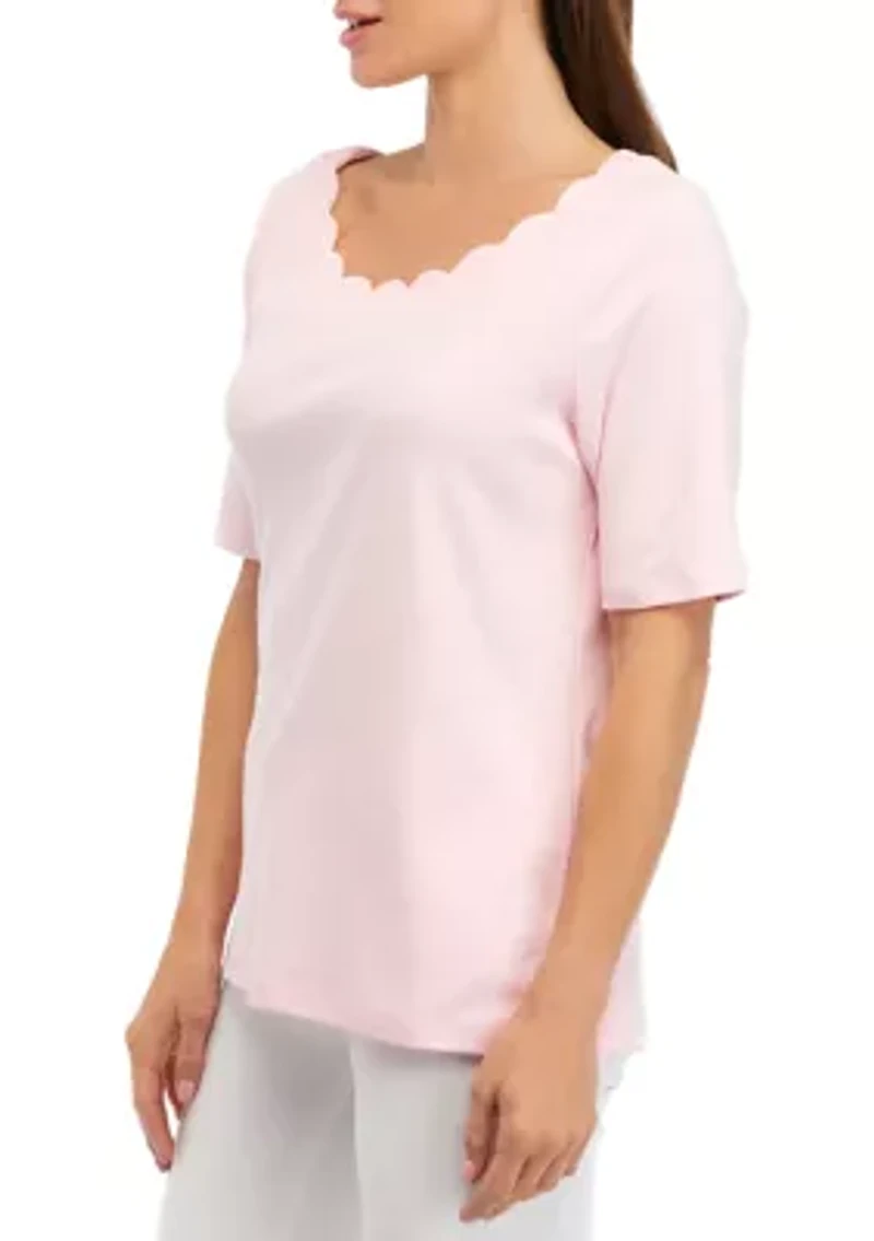 Petite Short Sleeve Scallop Shirt