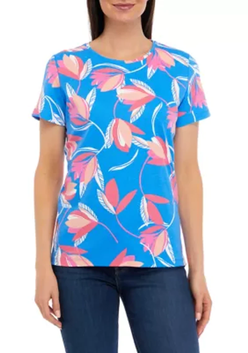 Petite Short Sleeve Crew Neck Printed T-Shirt