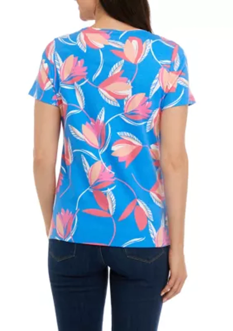 Petite Short Sleeve Crew Neck Printed T-Shirt