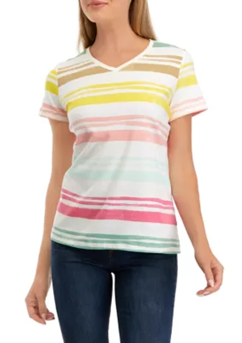 Petite Striped V-Neck T-Shirt