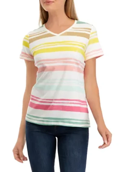 Petite Striped V-Neck T-Shirt