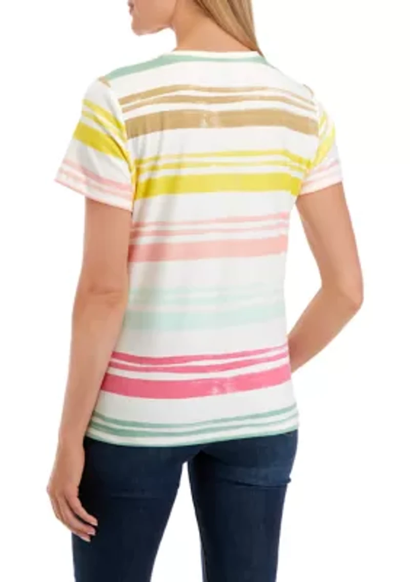 Petite Striped V-Neck T-Shirt