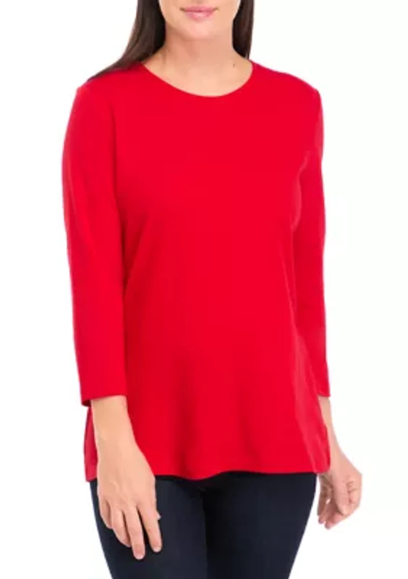 Petite Solid Crew Neck Top