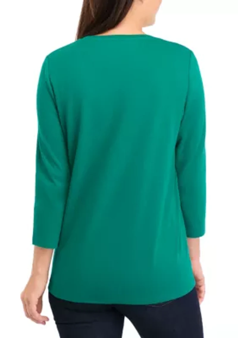 Petite Solid Crew Neck Top