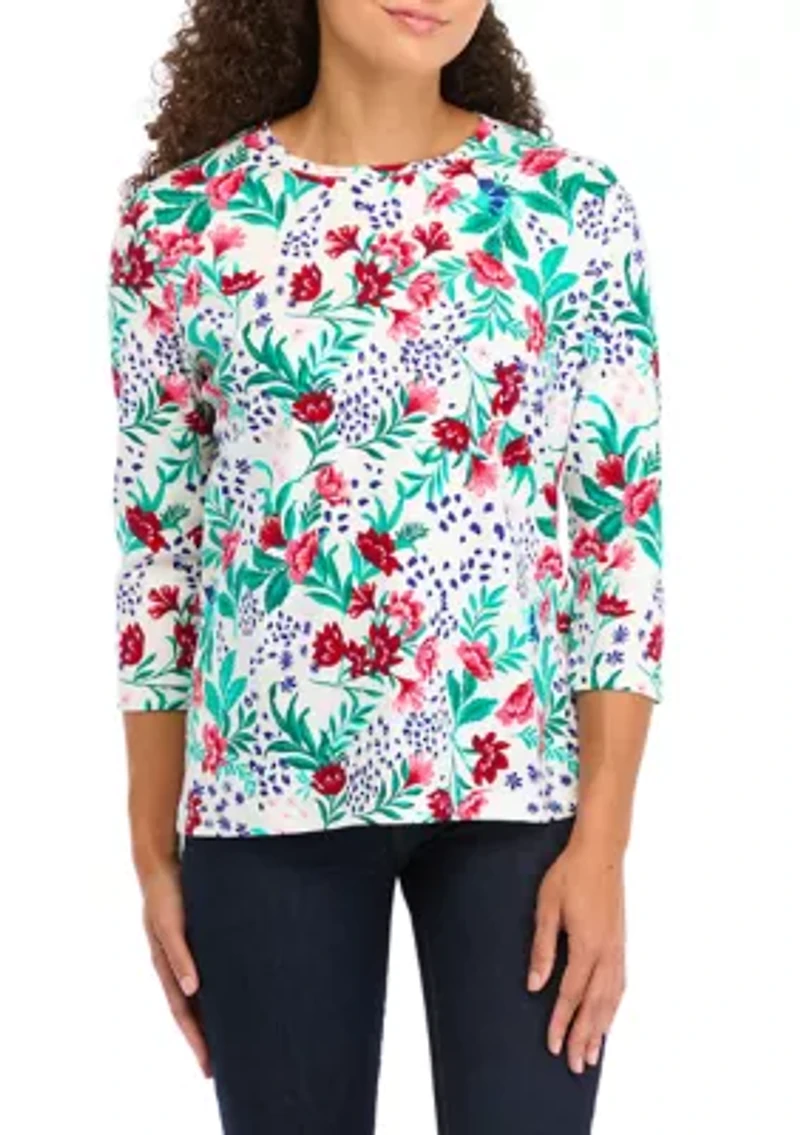 Petite 3/4 Sleeve Crew Neck Printed Top