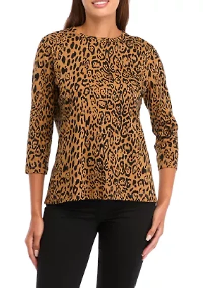 Petite 3/4 Sleeve Crew Neck Printed Top