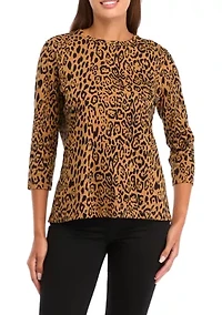 Petite 3/4 Sleeve Crew Neck Printed Top