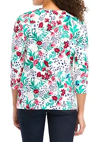 Petite 3/4 Sleeve Crew Neck Printed Top