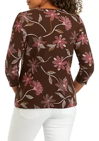 Petite 3/4 Sleeve Crew Neck Printed Top