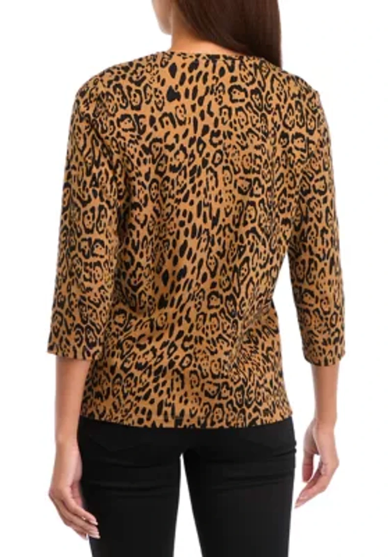 Petite 3/4 Sleeve Crew Neck Printed Top