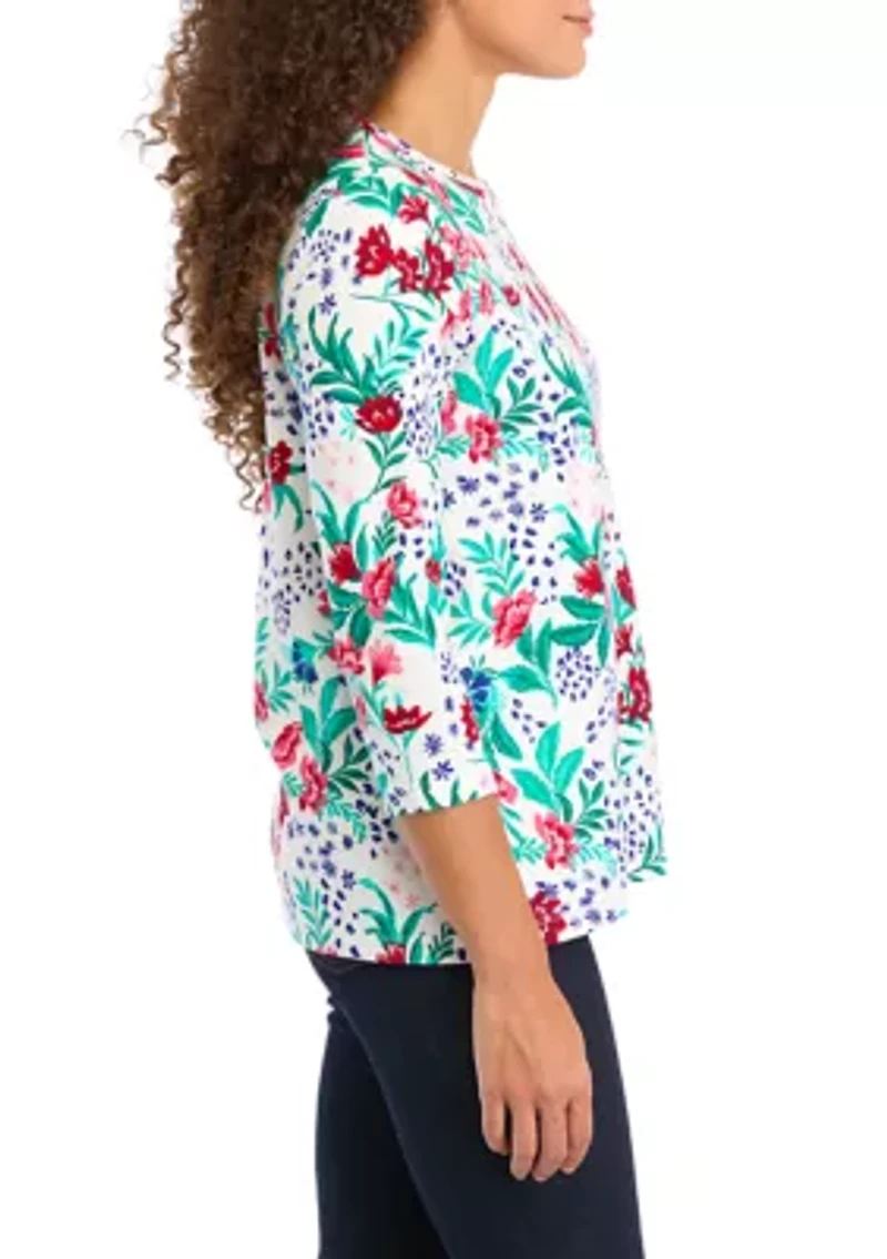 Petite 3/4 Sleeve Crew Neck Printed Top