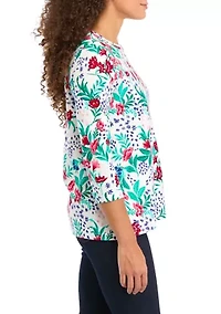 Petite 3/4 Sleeve Crew Neck Printed Top