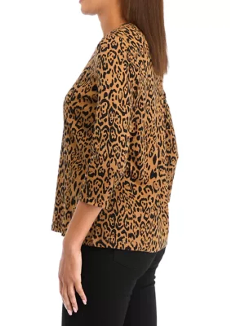 Petite 3/4 Sleeve Crew Neck Printed Top