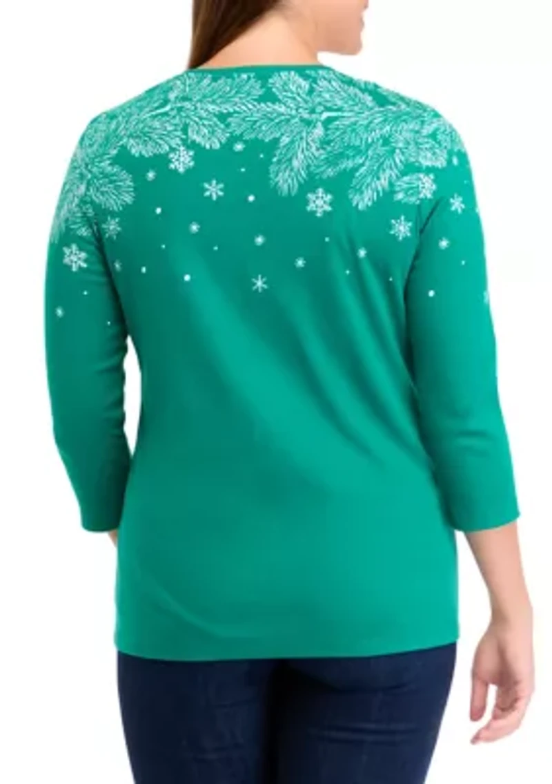 Petite 3/4 Crew Neck Placement Print T-Shirt