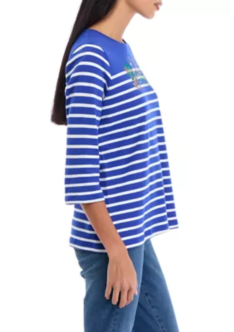 Petite Striped Graphic Top