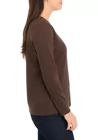 Petite Long Sleeve Cotton T-Shirt