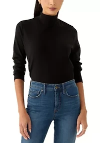 Petite Long Sleeve Mock Neck Knit T-Shirt