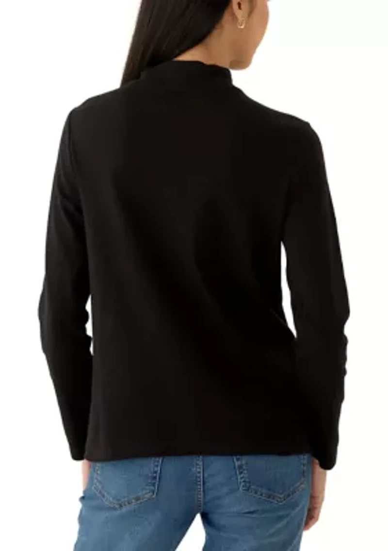 Petite Long Sleeve Mock Neck Knit T-Shirt