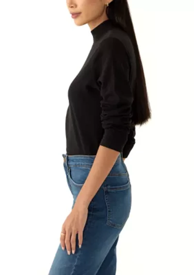 Petite Long Sleeve Mock Neck Knit T-Shirt
