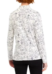 Petite Long Sleeve Mock Neck Polka Dot T-Shirt