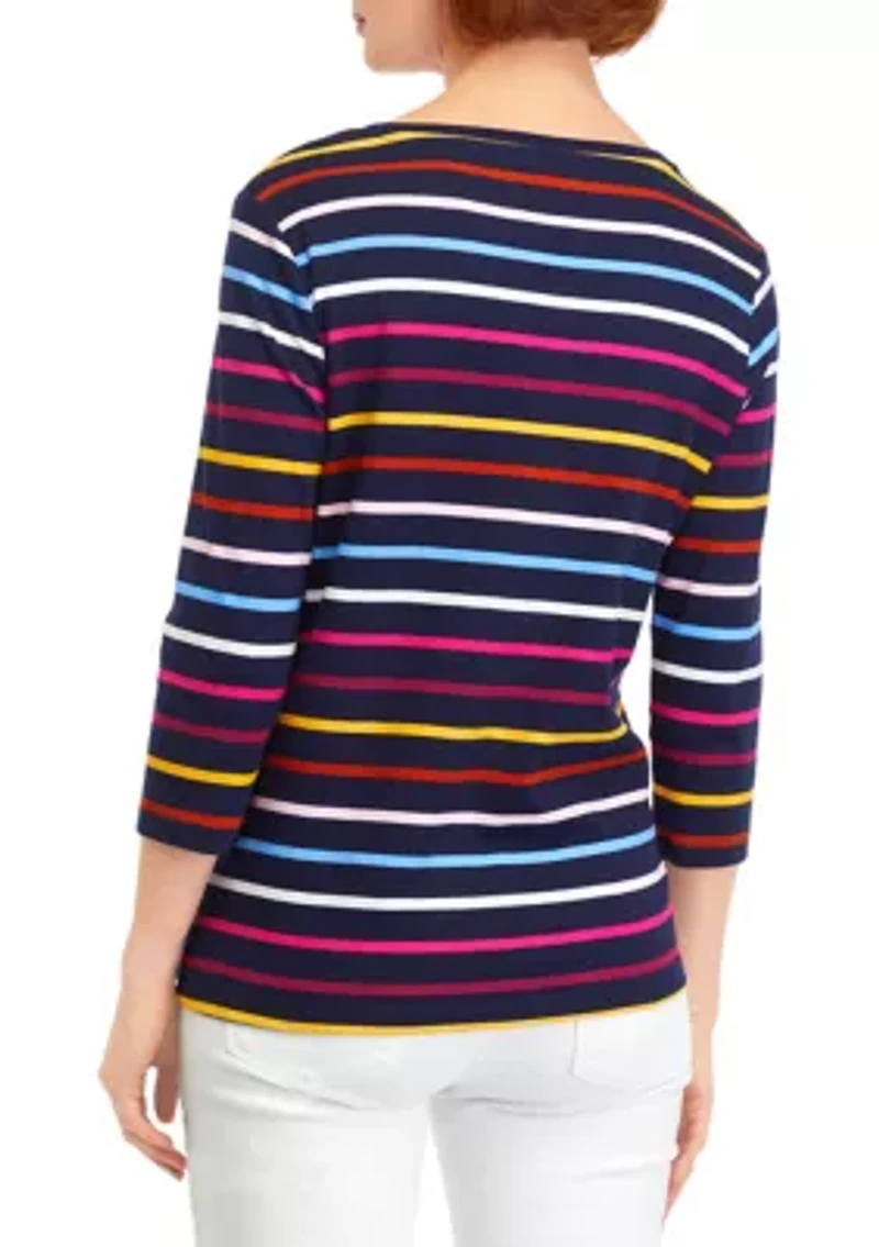 Petite V-Neck Striped Top