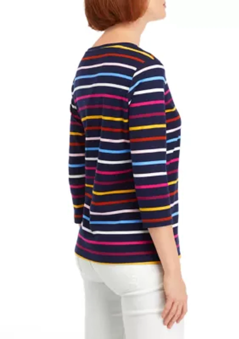 Petite V-Neck Striped Top