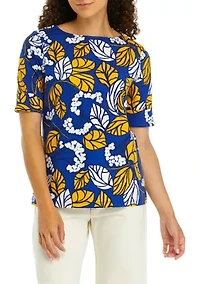 Petite Printed Boat Neck T-Shirt