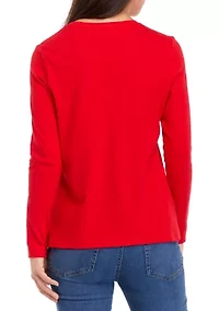 Petite Long Sleeve Crew Neck Holiday Graphic T-Shirt