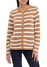 Petite Striped Button Up Cardigan