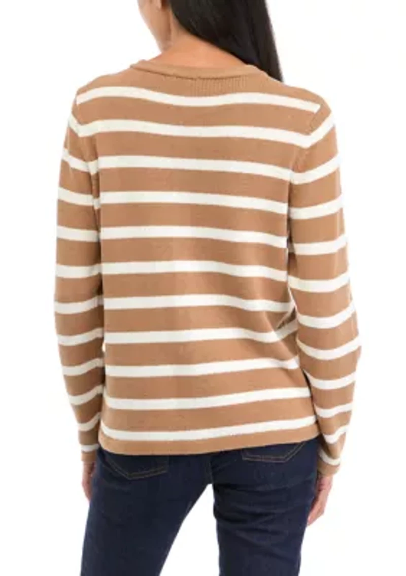 Petite Striped Button Up Cardigan