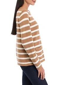 Petite Striped Button Up Cardigan