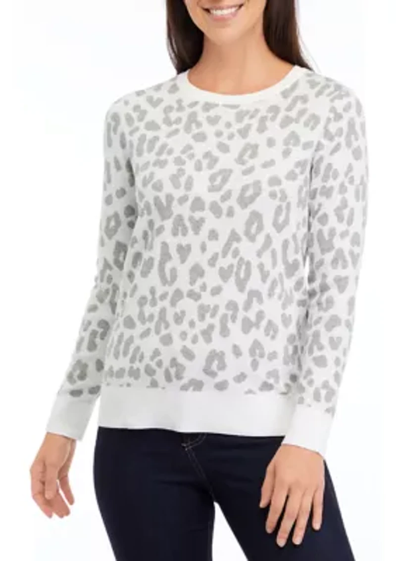 Petite Long Sleeve Animal Print Pullover