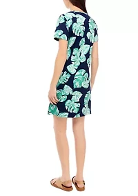 Petite Printed Crew Neck Dress