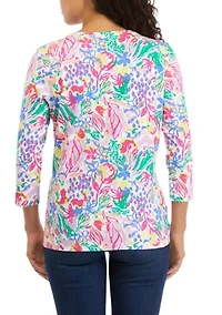 Petite Printed Crew Neck Top