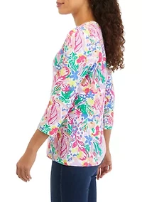 Petite Printed Crew Neck Top