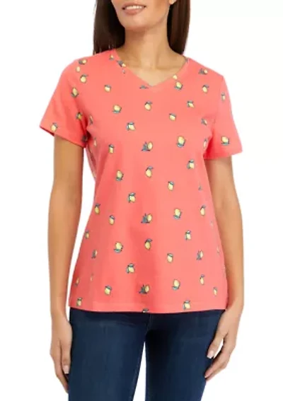 Petite Short Sleeve V-Neck Printed T-Shirt