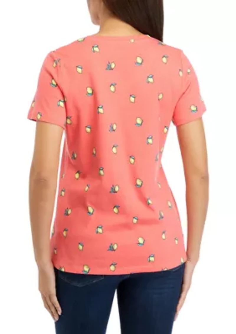 Petite Short Sleeve V-Neck Printed T-Shirt