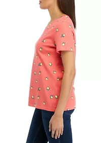 Petite Short Sleeve V-Neck Printed T-Shirt