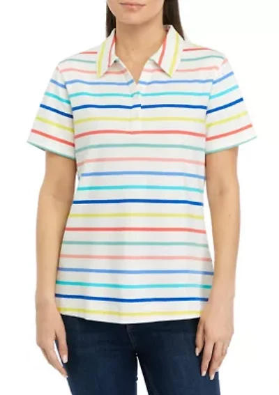 Petite Short Sleeve Stripe Polo Shirt